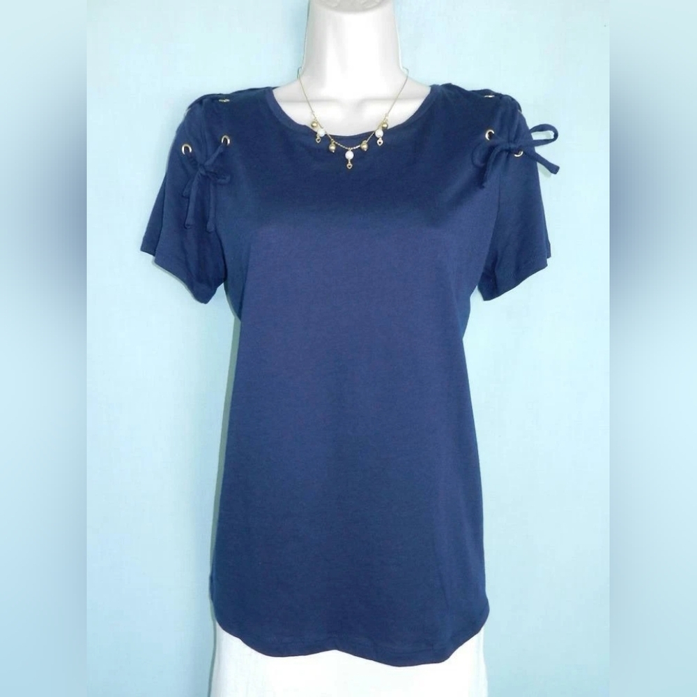 Michael Kors M Nautical Top Classic Tee Shirt w Shoulder Ties Medium